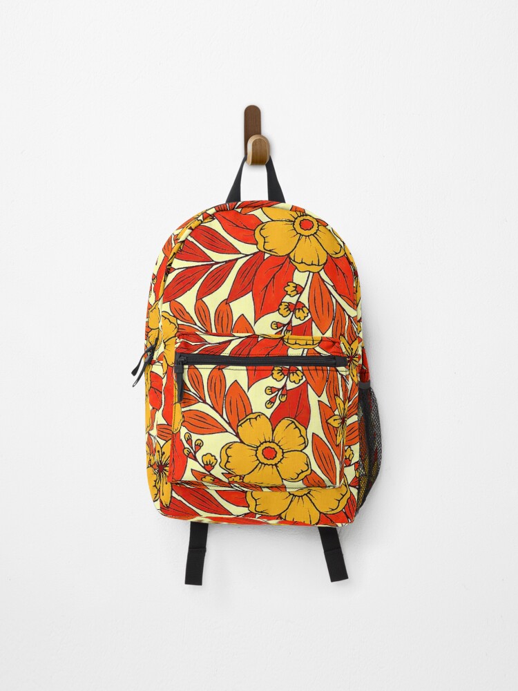 Thumbnail 1 of 3, Backpack, Gold Flower Pattern designed and sold by ViaARTfactory.