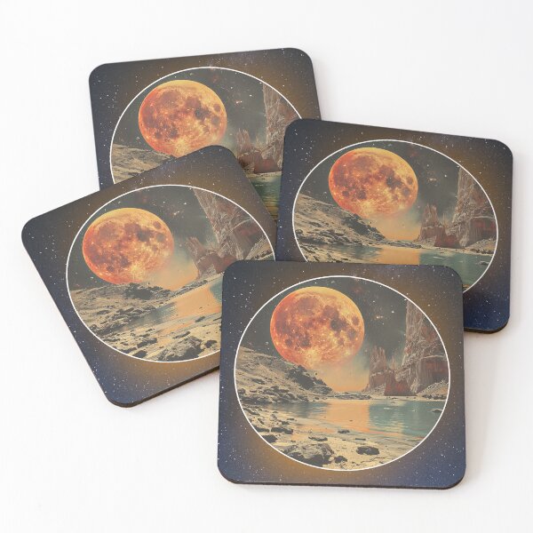 Item preview, Amber Moonrise- Retro Sci Fi Alien Landscape designed and sold by SpaceCadetGlow.