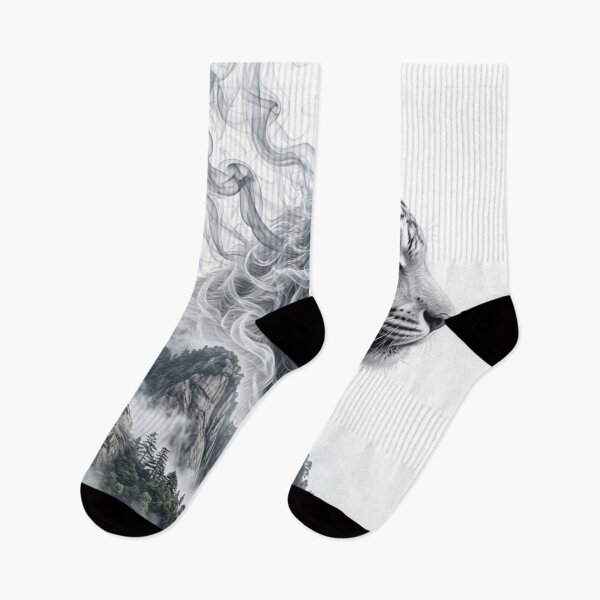 Item preview, Tiger Mountain Landscape Double Exposure Black White T-Shirt designed and sold by Mediagraphic.