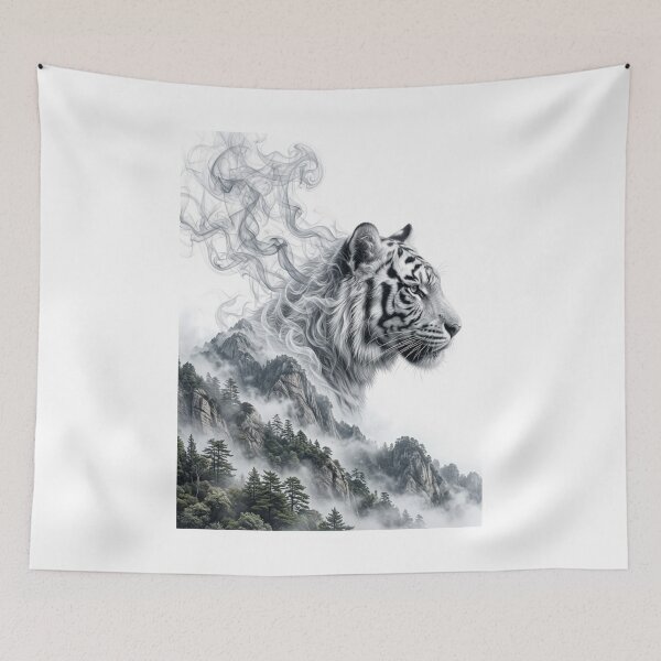 Item preview, Tiger Mountain Landscape Double Exposure Black White T-Shirt designed and sold by Mediagraphic.