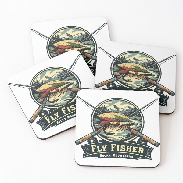Item preview, Fly fishing logo style illustrtion "Fly Fisher, Rocky Mountains". designed and sold by Art-Horizon.