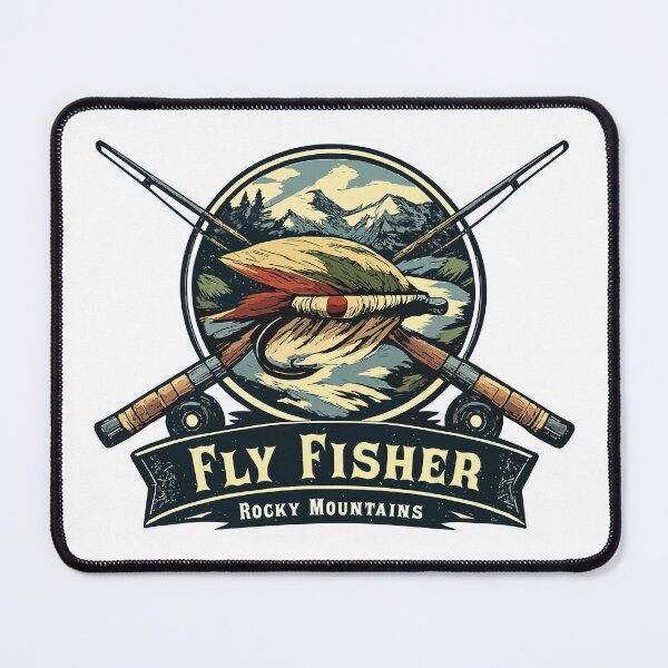 Item preview, Fly fishing logo style illustrtion "Fly Fisher, Rocky Mountains". designed and sold by Art-Horizon.