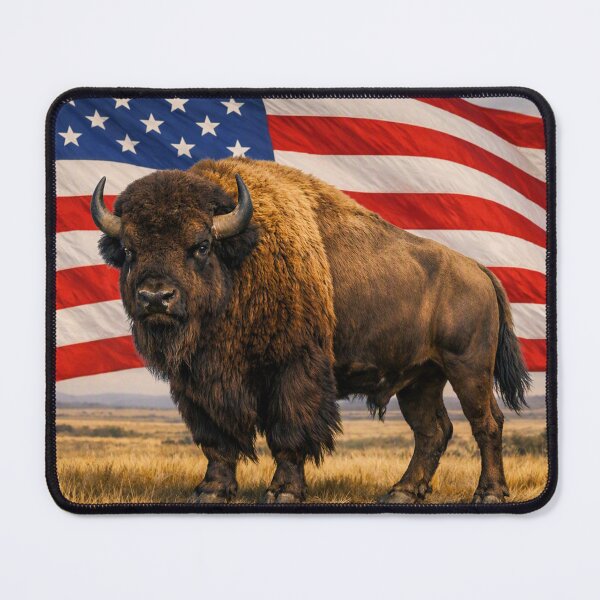 Item preview, A bison with an American flag in the background designed and sold by PabDam.