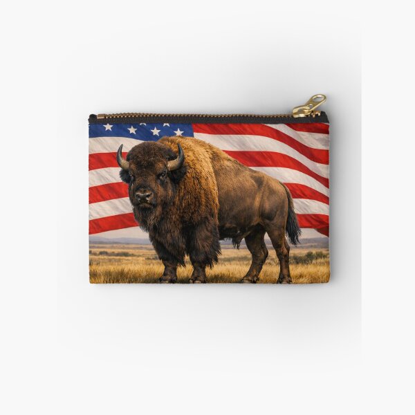 Aperçu de l'œuvre Un bison avec un drapeau américain en arrière-plan créée et vendue par PabDam.