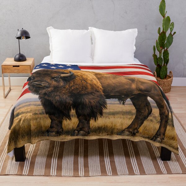Item preview, A bison with an American flag in the background designed and sold by PabDam.