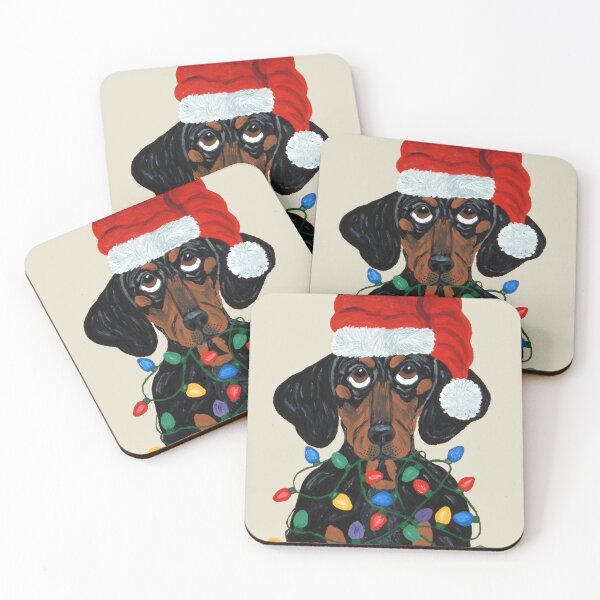 Item preview, Dachshund Santa tangled in Christmas Lights designed and sold by Squirreldumplings.