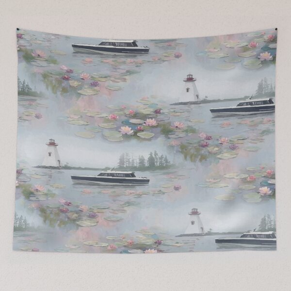 Item preview, Lighthouse Boat Water Lily Pattern designed and sold by FawnFeatherCo.