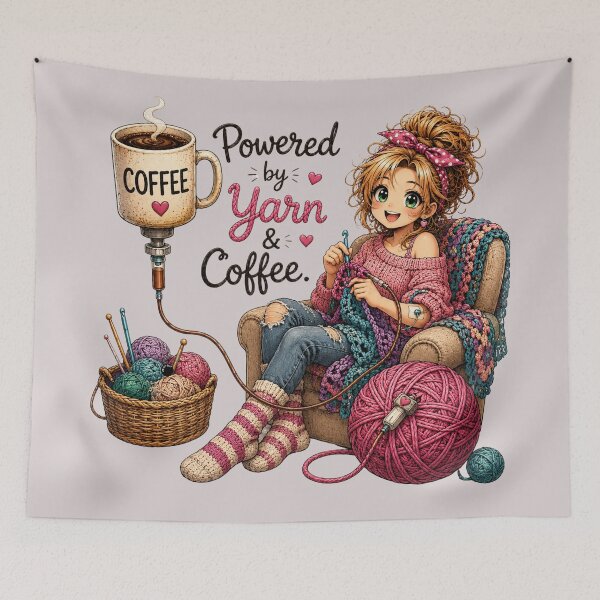 Item preview, Powered by Yarn and Coffee. Yarn Lifestyle. designed and sold by OneDotSpot.