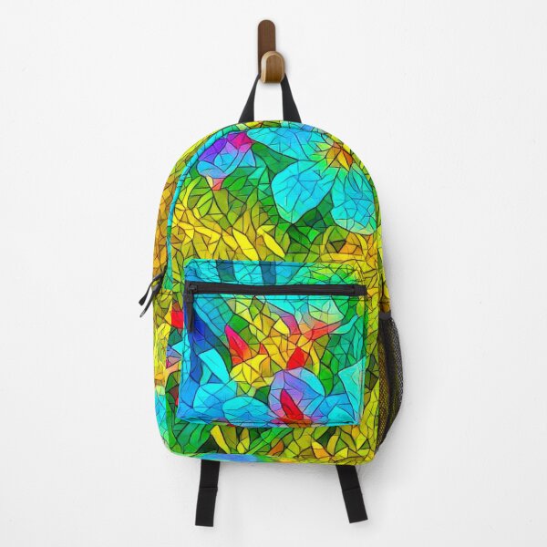 Item preview, Stained Glass Cyan Flower Mosaic Summer Garden Digital Painting designed and sold by BalkanBloom.