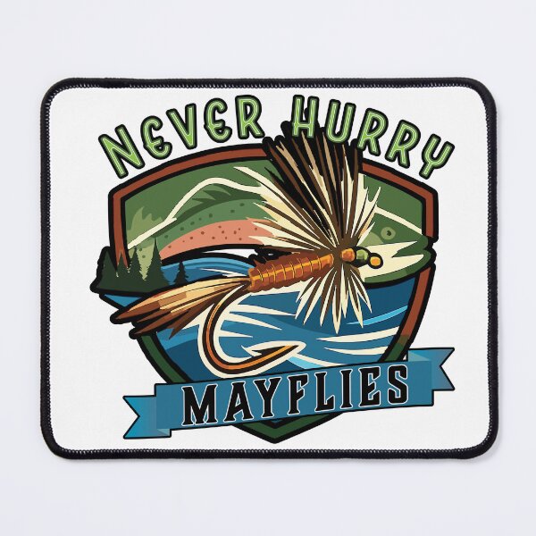 Item preview, Fly fishing logo style illustrtion "Never Hurry Mayflies". designed and sold by Art-Horizon.