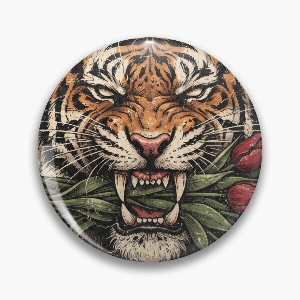 Item preview, Roaring Tiger with Red Tulips Retro Design designed and sold by Yarsine.
