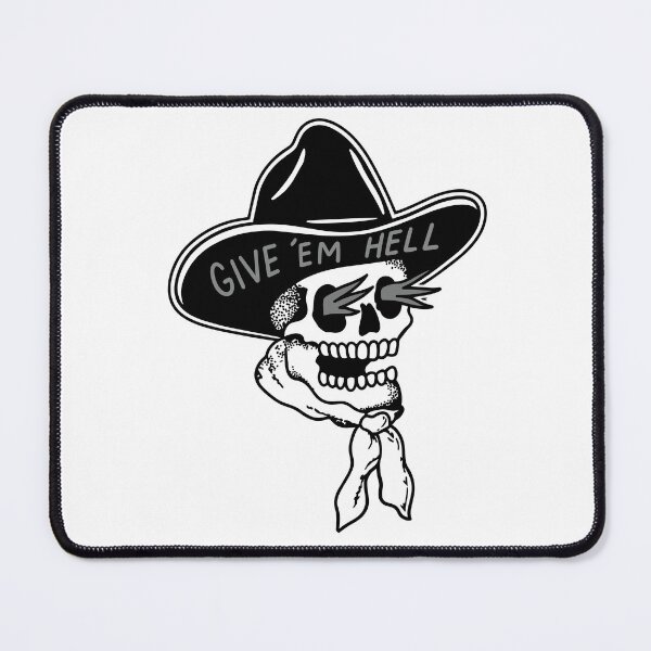 Item preview, Give 'Em Hell Cowboy Skull – Black and White Western Skeleton Illustration designed and sold by PIXEL POP DESIGNS - Beyond the Norm!.