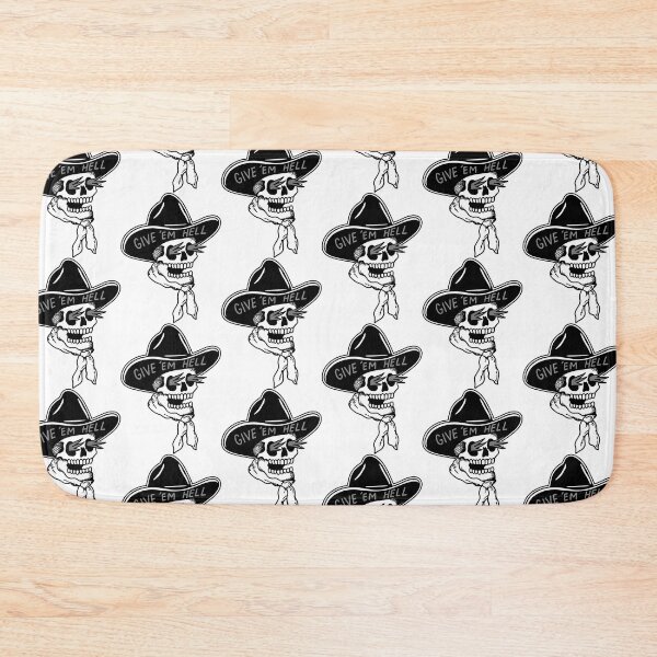 Item preview, Give 'Em Hell Cowboy Skull – Black and White Western Skeleton Illustration designed and sold by PIXEL POP DESIGNS - Beyond the Norm!.