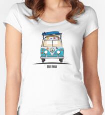 Pau Hana Surfer Van Hippie Bus Teal Front Women's Fitted Scoop T-Shirt