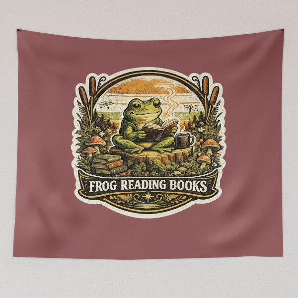 Item preview, Frog Reading Books | Cute Book Lover Frog Vintage T-Shirt Design designed and sold by Aliplus+.