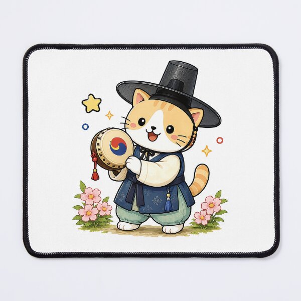 Item preview, Cute Korean Traditional Hanbok Cat Playing Sogor Drum Illustration designed and sold by NoopnyangStudio.