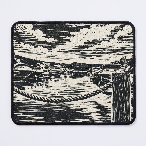Item preview, Boating Dock Linocut Print | Rustic Lakeside Ink Art | Vintage Nautical Landscape designed and sold by Linoluca.