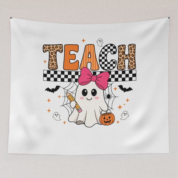 Item preview, Cute Ghost with Pencil and Pumpkin designed and sold by pintartipuduran.