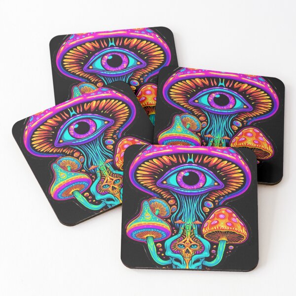 Item preview, Dazzling Psychedelic Mushroom Mandala: Triple-Eyed Wonders in a Galactic Whirl - Limited Edition designed and sold by PSYCRAFTINGSTORE.