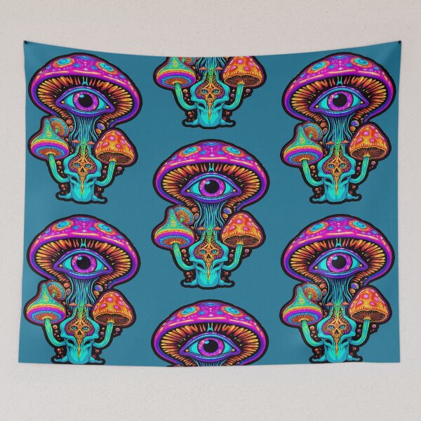 Item preview, Dazzling Psychedelic Mushroom Mandala: Triple-Eyed Wonders in a Galactic Whirl - Limited Edition designed and sold by PSYCRAFTINGSTORE.