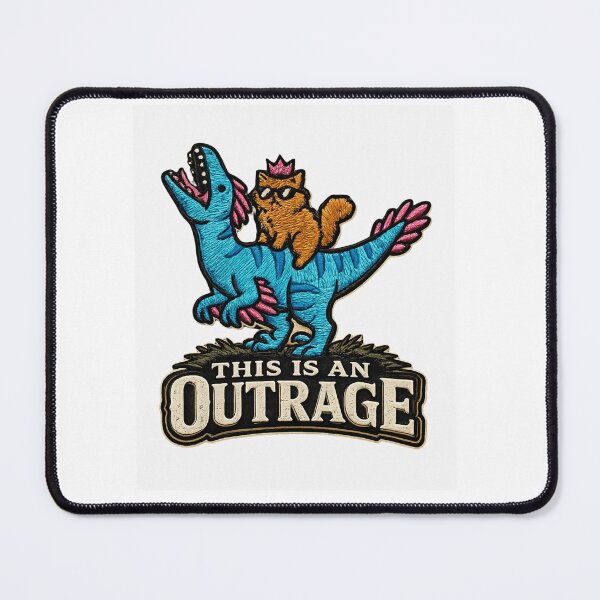 Item preview, This Is An Outrage Cat Riding Dinosaur Funny Retro Cartoon Logo | Cute Meme Graphic T-Shirt Sticker Design designed and sold by  Mirai_Art.