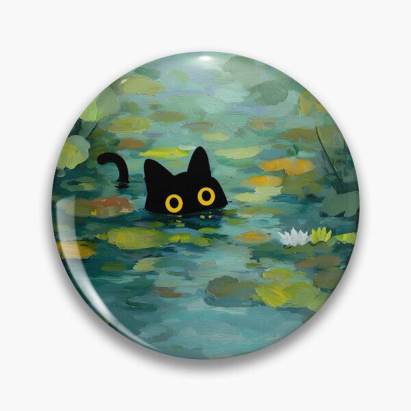 Item preview, Black Cat Lily Pad Pond | Black Cat in Lily Pond Painting designed and sold by PurrfectHome.