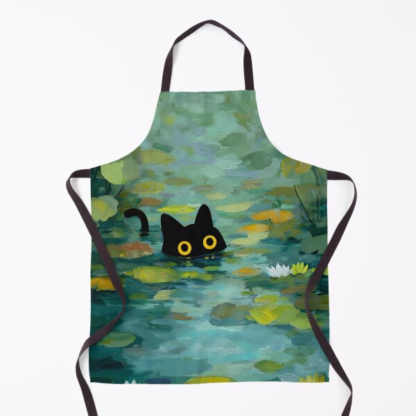 Item preview, Black Cat Lily Pad Pond | Black Cat in Lily Pond Painting designed and sold by PurrfectHome.