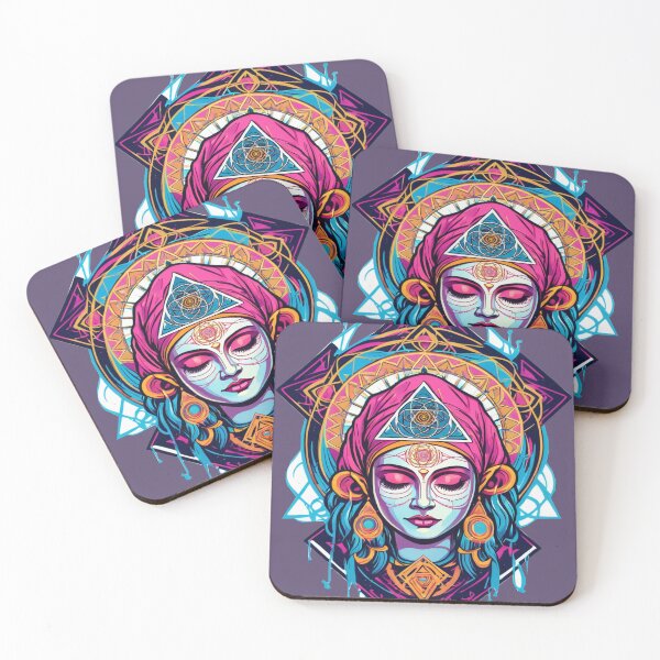 Item preview, Serene Psychedelic Goddess: Mystical Triangle Portrait in Vibrant Spiritual Hues - Limited Edition designed and sold by PSYCRAFTINGSTORE.