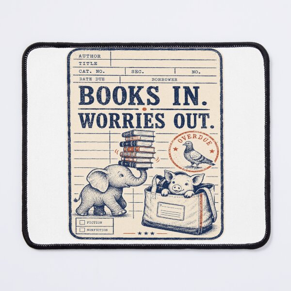 Item preview, Books In Worries Out Vintage Library Animals for Book Lovers designed and sold by POD DYNASTY | Original Print On Demand T-Shirt Graphics.