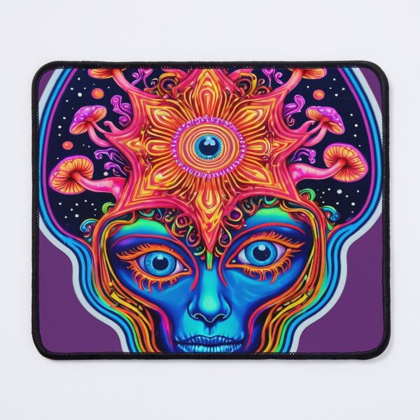 Item preview, Voyage into the Starlit Realm: Enthralling Psychedelic Portrait with Blue Alien Face and Mystical Mushrooms - Limited Edition designed and sold by PSYCRAFTINGSTORE.