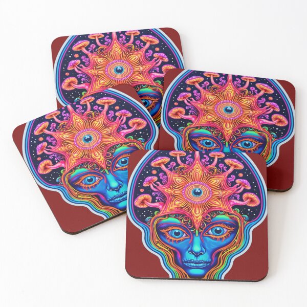 Item preview, Voyage into the Starlit Realm: Enthralling Psychedelic Portrait with Blue Alien Face and Mystical Mushrooms - Limited Edition designed and sold by PSYCRAFTINGSTORE.