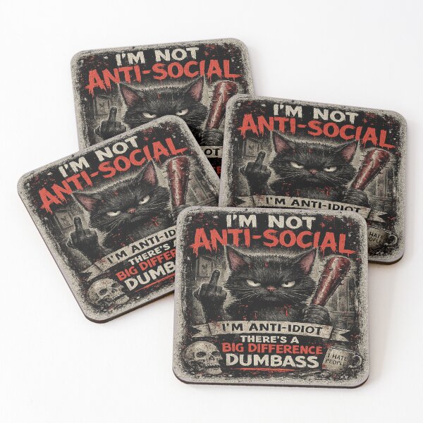 Item preview, I’m Not Anti-Social, I’m Anti-Idiot | Dark Humor Black Cat Design designed and sold by Alchemy Forge.