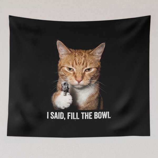 Item preview, Fill The Bowl Cat Shirt Funny Ginger Cat with Gun T-Shirt Sarcastic Cat Lover Gift Sassy Cat Top Hungry Cat Shirt Dangerous Cat Meme Tee [Black Shirt Only] designed and sold by Off-Road-Zone.