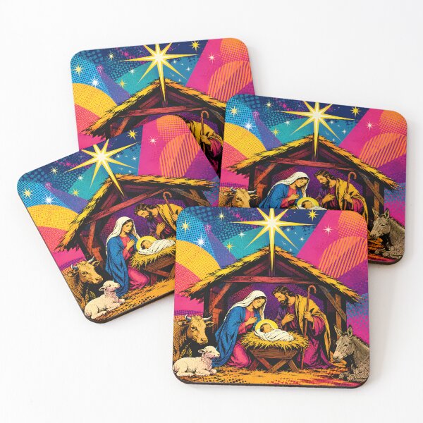 Item preview, Colorful Nativity Scene – Christian Christmas Pop Art with Baby Jesus and Holy Family designed and sold by GutyzDesignsES.
