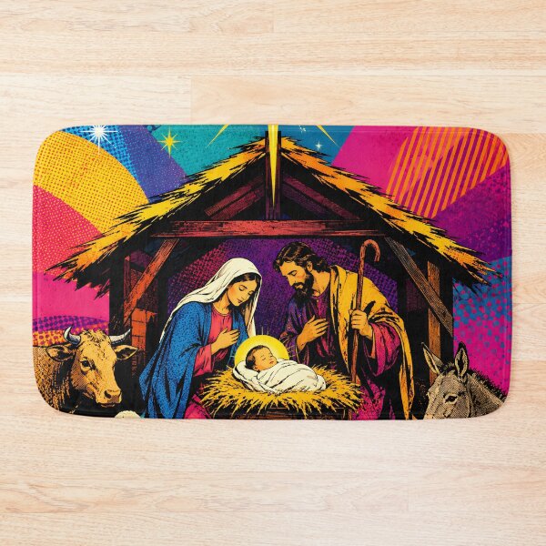 Item preview, Colorful Nativity Scene – Christian Christmas Pop Art with Baby Jesus and Holy Family designed and sold by GutyzDesignsES.