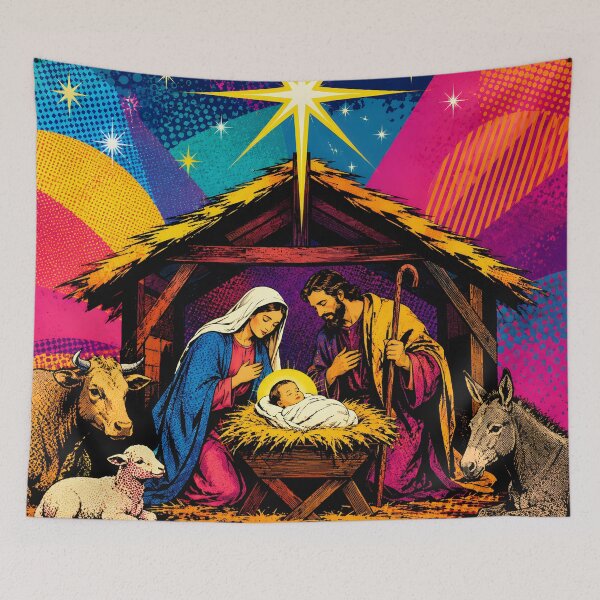 Item preview, Colorful Nativity Scene – Christian Christmas Pop Art with Baby Jesus and Holy Family designed and sold by GutyzDesignsES.