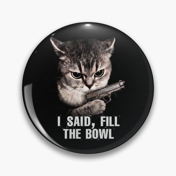 Item preview, Title Fill The Bowl Cat Shirt Funny Angry Cat with Gun T-Shirt Sarcastic Cat Lover Gift Sassy Tabby Cat Top Hungry Cat Shirt Funny Pet Tee [Black Shirt Only] designed and sold by Off-Road-Zone.