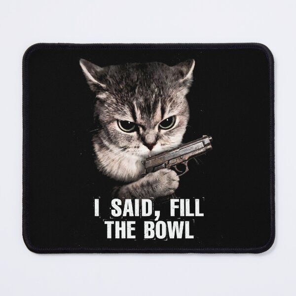 Item preview, Title Fill The Bowl Cat Shirt Funny Angry Cat with Gun T-Shirt Sarcastic Cat Lover Gift Sassy Tabby Cat Top Hungry Cat Shirt Funny Pet Tee [Black Shirt Only] designed and sold by Off-Road-Zone.