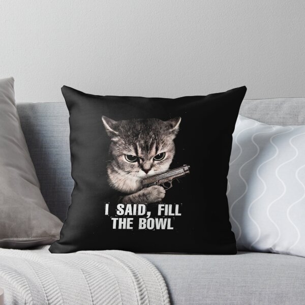 Item preview, Title Fill The Bowl Cat Shirt Funny Angry Cat with Gun T-Shirt Sarcastic Cat Lover Gift Sassy Tabby Cat Top Hungry Cat Shirt Funny Pet Tee [Black Shirt Only] designed and sold by Off-Road-Zone.