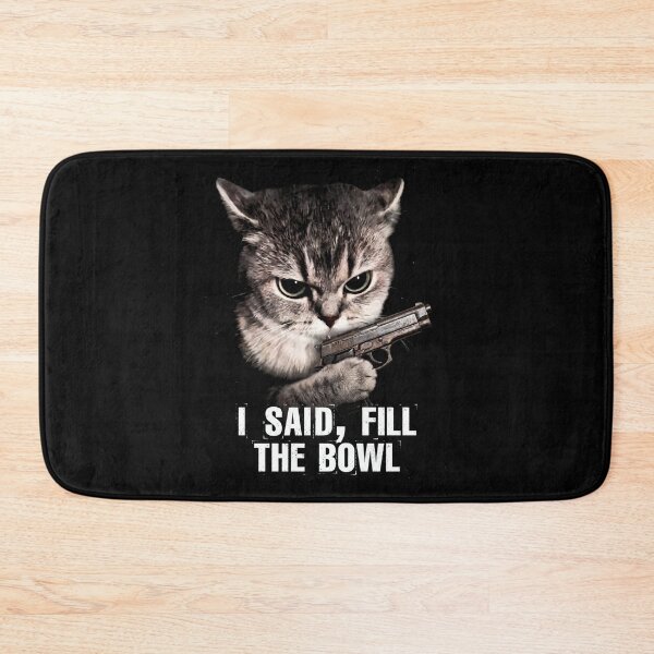 Item preview, Title Fill The Bowl Cat Shirt Funny Angry Cat with Gun T-Shirt Sarcastic Cat Lover Gift Sassy Tabby Cat Top Hungry Cat Shirt Funny Pet Tee [Black Shirt Only] designed and sold by Off-Road-Zone.