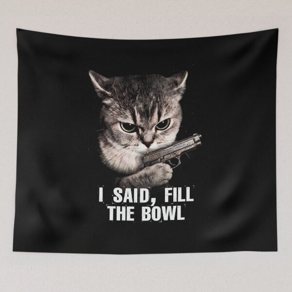 Item preview, Title Fill The Bowl Cat Shirt Funny Angry Cat with Gun T-Shirt Sarcastic Cat Lover Gift Sassy Tabby Cat Top Hungry Cat Shirt Funny Pet Tee [Black Shirt Only] designed and sold by Off-Road-Zone.