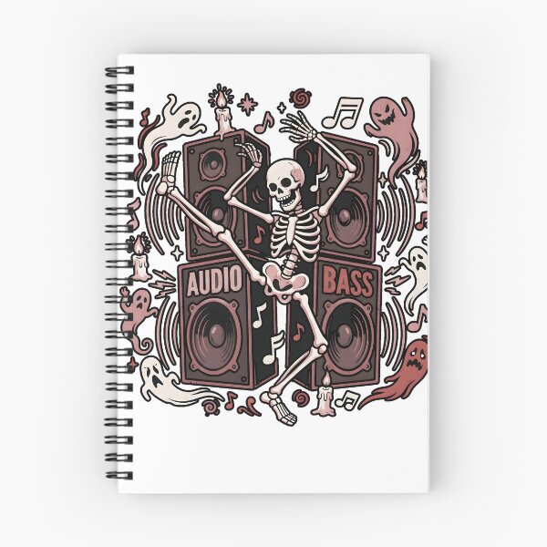 Item preview, Skeleton Dancing Between Giant Speakers Surrounded by Ghosts and Musical Notes designed and sold by MisteryDesigner.