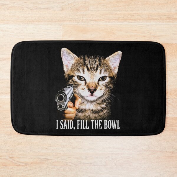 Item preview, Angry Cat with Gun Shirt Funny Tabby Cat T-Shirt Fill The Bowl Cat Tee Sarcastic Cat Lover Gift Sassy Cat Top Dangerous Hungry Cat Top [Black Shirt Only] designed and sold by Off-Road-Zone.