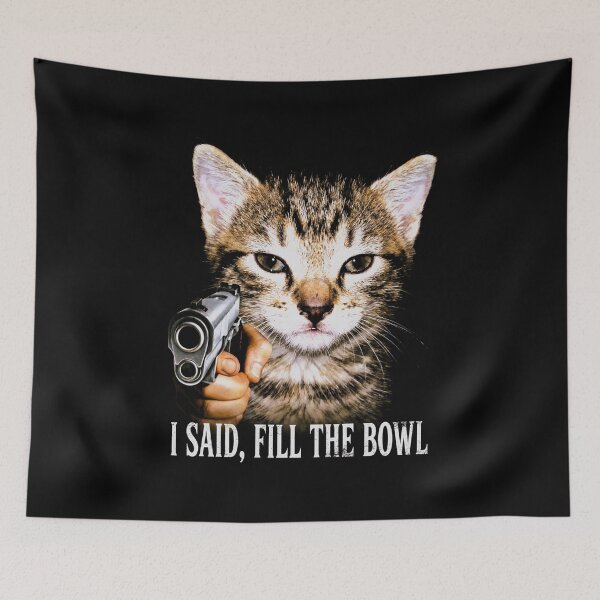 Item preview, Angry Cat with Gun Shirt Funny Tabby Cat T-Shirt Fill The Bowl Cat Tee Sarcastic Cat Lover Gift Sassy Cat Top Dangerous Hungry Cat Top [Black Shirt Only] designed and sold by Off-Road-Zone.