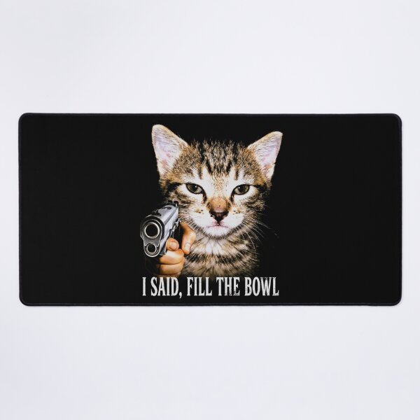 Item preview, Angry Cat with Gun Shirt Funny Tabby Cat T-Shirt Fill The Bowl Cat Tee Sarcastic Cat Lover Gift Sassy Cat Top Dangerous Hungry Cat Top [Black Shirt Only] designed and sold by Off-Road-Zone.
