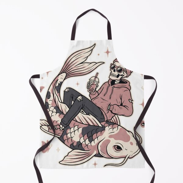 Item preview, Skeleton in Pink Hoodie and Sunglasses Riding Giant Koi Fish While Drinking Bubble Tea designed and sold by MisteryDesigner.