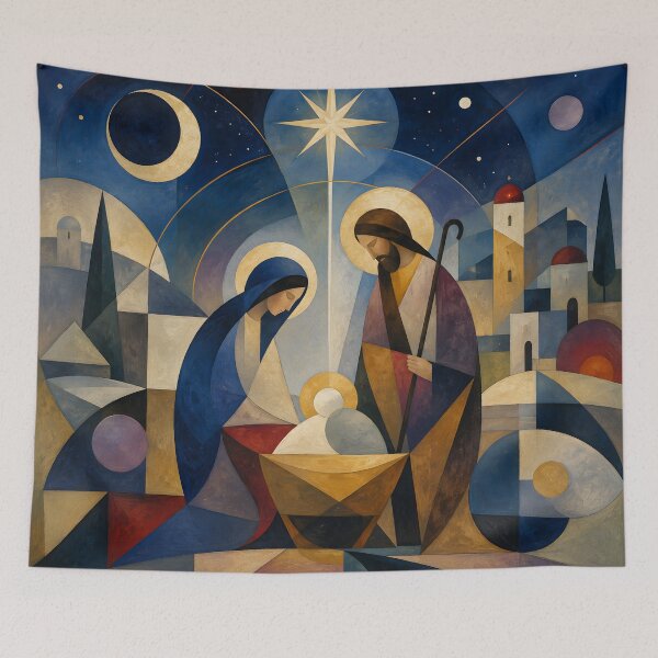 Item preview, Geometric Nativity Scene – Modern Christian Christmas Art with the Holy Family designed and sold by GutyzDesignsES.