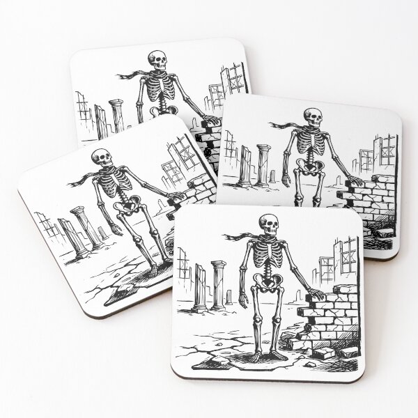 Item preview, Skeleton with Flowing Scarf Standing in Ancient Ruins Among Broken Columns and Crumbling Walls designed and sold by MisteryDesigner.