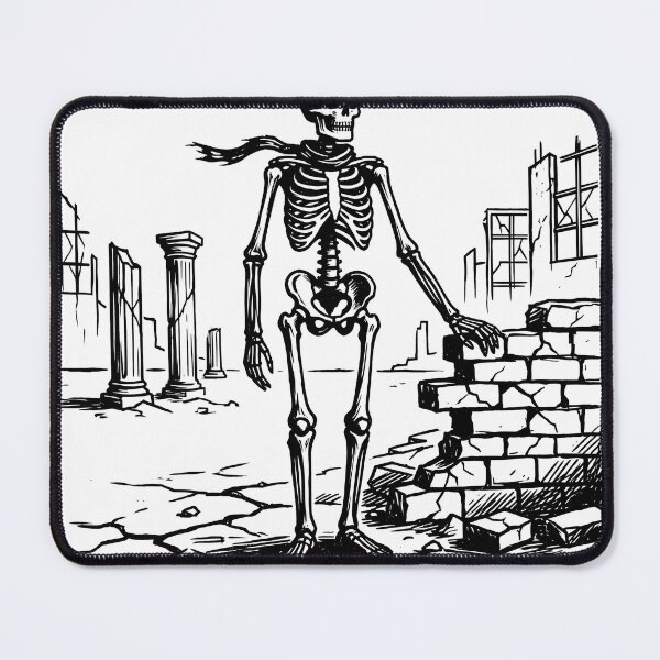Item preview, Skeleton with Flowing Scarf Standing in Ancient Ruins Among Broken Columns and Crumbling Walls designed and sold by MisteryDesigner.