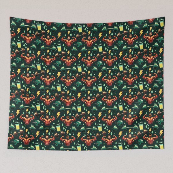Item preview, Muscular Gym Flex Fitness Seamless Pattern designed and sold by ZhivanCrimson.